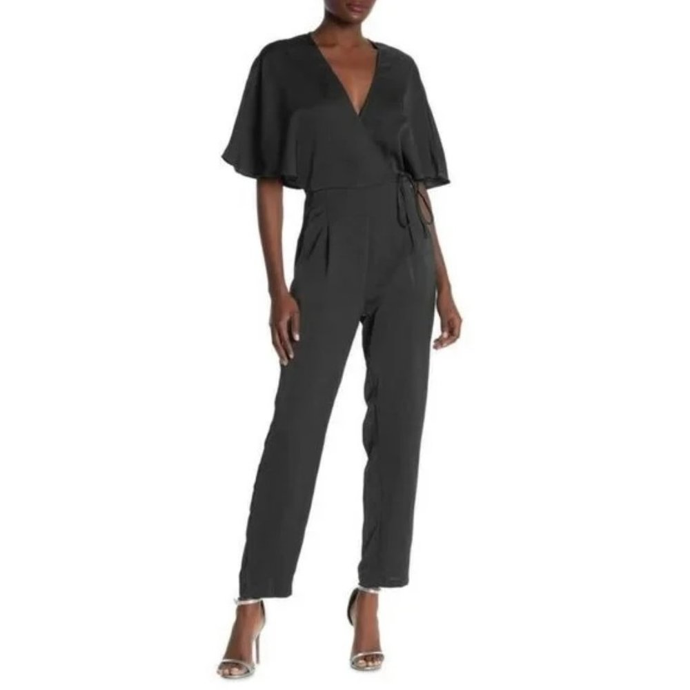 One One Six‎ Kimono Style Wrap Women's Black Satin Jumpsuit